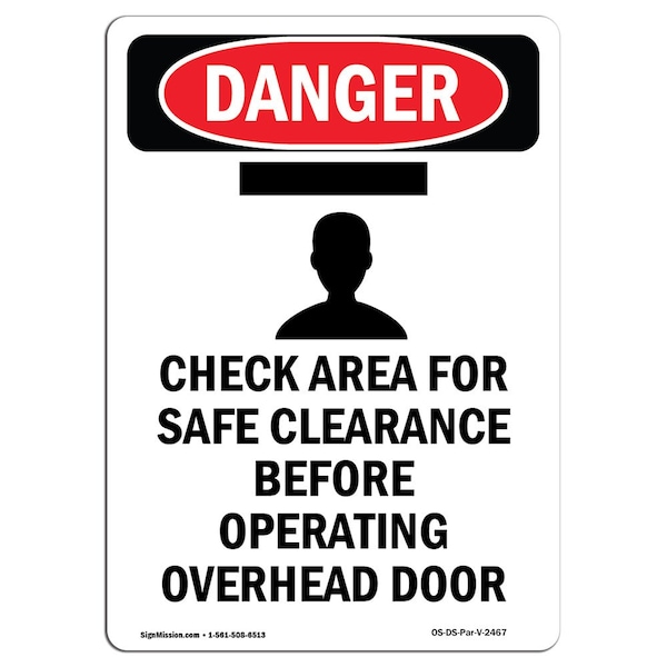 Safety Sign, OSHA Danger, 5" Height, Check Area For Safe, Portrait, 10PK